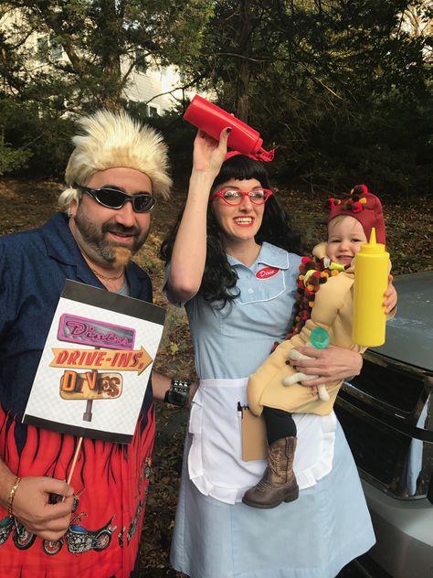 Guy Fieri Halloween Costume, Guy Fieri Couple Costume, Big Guy Halloween Costume, Hot Dog Vendor Costume, Guy Fieri Costume, Waitress Costume, Hotdog Costume, Chili Dog, Guy Fieri