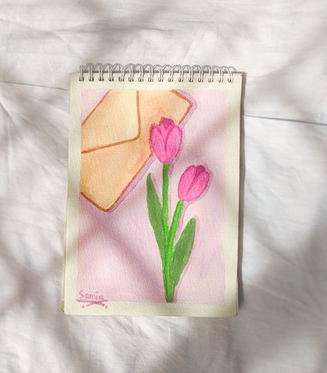 Cute Flower Paintings On Canvas, Mini Canvas Art Easy, Pink Painting Ideas, Paintings Aesthetic, Diy Canvas Art Easy, Cute Easy Paintings, Tulip Painting, Easy Love Drawings, Simple Canvas Paintings