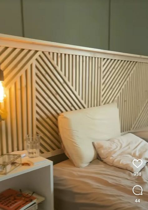 Boho Bedroom Wood Headboard, Triangle Headboard, Geometric Headboard, Diy Wood Headboard, Guest Bedroom Remodel, Small Living Room Furniture, Cottage Bed, Diy Furniture Decor, Accent Walls In Living Room