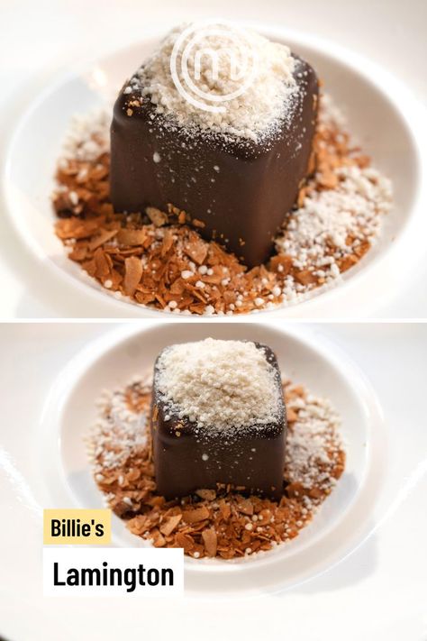 Try this five-star take on the classic Aussie lamington Christmas Lamingtons, Lamingtons Photography, Lamingtons Recipe Australia, Lamington Cake Recipe, Masterchef Australia 2023, Masterchef Recipes, Masterchef Australia, Toast In The Oven, Orange Rind