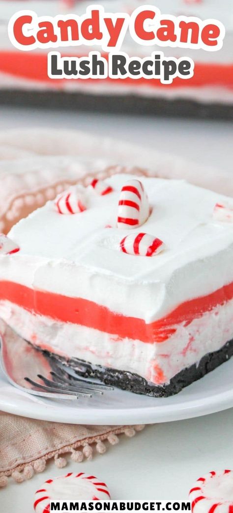 Candy Cane Lush Candy Cane Lush 12 Tomatoes, Candy Cane Lush, Candy Cane Lush Dessert, Holiday Deserts, Candy Cane Dessert, Candy Cane Recipe, Lush Recipes, Peppermint Dessert, Crushed Peppermint