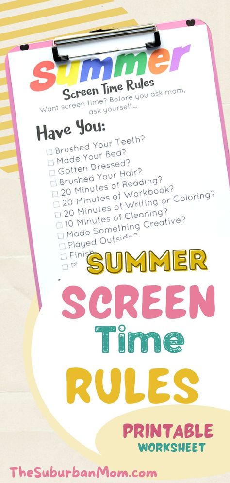 Summer is here! This means school’s out, and the kids will be out! This also means more playtime and screen time, so it’s best to set screen time rules for kids just to be sure that they don’t spend too much time on their gadgets! Here’s a free printable summer screentime rule for kids to follow. It doubles as a screentime checklist for kids, too! This screentime chart will teach them limits and responsibility. Ready to make this Summer worthwhile! #screentimeforkids #fre Screentime Checklist, Summer Screen Time Rules, Screen Time Rules Printable, Kids Summer Schedule, Checklist For Kids, Summer Rules, Screen Time Rules, Screen Time For Kids, Kids Checklist