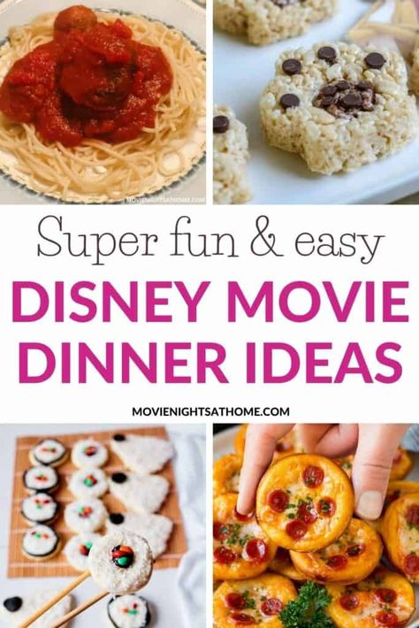 35+ Easy Disney Movie Night Dinner & Dessert Ideas Disney Appetizer Recipes, Disney Movie Theme Meals, Movie Themed Potluck, Cars Movie Night Dinner, Disney Dinner Party For Adults, Movie Night Supper Ideas, Family Movie Dinner Night, Cinderella Dinner Ideas, Wall E Dinner And A Movie