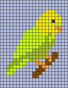 Bird Grid Pattern, Bird Pixel Art, Budgie Pixel Art, Parrot Cross Stitch Pattern Free, Hummingbird Alpha Pattern, Bird Line Drawing, Parakeet Cross Stitch, Cockatiel Cross Stitch Pattern, Mario Crochet