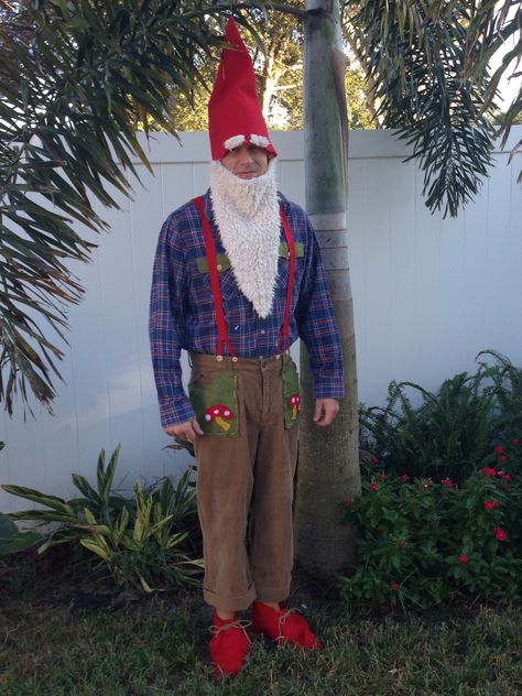 Handmade gnome costume More Gnomes Costume Adult, Lawn Gnome Costume, Mens Gnome Costume, Men’s Gnome Costume, Gnome Couple Costume, Gnome Diy Costume, Weird Al Yankovic Costume, Gnome Costumes For Adults, Gnome Cosplay