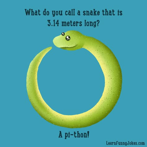 What do you call a snake that is 3.14 meters long? A pi-thon!  #animialjoke #schooljoke #mathjoke #snakejoke #snakedrawing #snakeart #learnfunnyjokes #funnyjoke #funnyjokes #kidjokes #dadjoke #punintended #funnydrawing #drawingforfun #kawaii #kawaiidoodle #kawaiiart #kawaiiartist  #cutearteveryday #cutecharacter #cuteillustration #cutedrawings #cutearteverday Classroom Jokes, Cracker Jokes, Kid Friendly Jokes, Kid Jokes, Kids Jokes, Funny Corny Jokes, Funny Math Jokes, Lunchbox Jokes, Punny Jokes