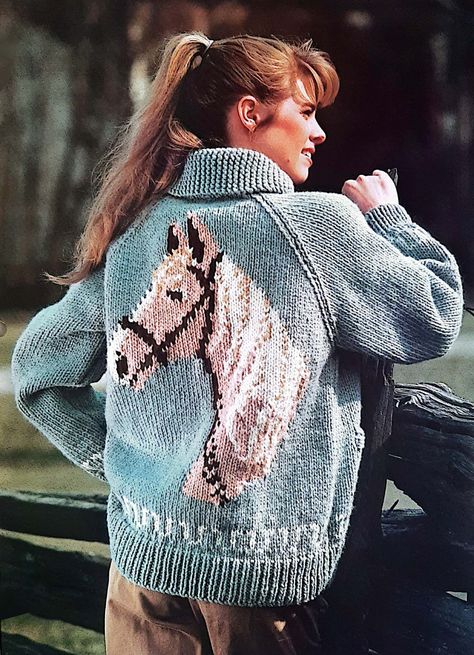 🌸 1990 Horse Jacket Knitting Pattern 🌸 🌟 PDF AVAILABLE FOR DOWNLOAD 🌟 * Details: - Written instructions in English only (Canadian Terms) - This is a copy of a vintage pattern in PDF form, available for download upon purchase, you will not receive a physical item in the mail. * Materials: (View photos for material list & sizes) * All patterns are from my own vintage magazine/book collection. I scan all patterns in my home. Thank you for browsing my vintage crochet pattern collection, your pur Knit Fashion Pattern, Historical Knitting, Intarsia Knitting Charts, Vintage Sweater Pattern, Kids Sweater Pattern, Motif Fair Isle, Horse Sweater, Graph Patterns, Palomino Horse