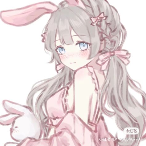 Bunny Pfp Drawing, Anime Bunny Icon, Anime Bunny Oc, Pigtails Reference, Bunny Oc Girl, Bunny Pfp Anime, Bunny Art Aesthetic, Bunny Girl Aesthetic, Bunny Girl Pfp