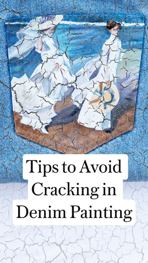 Tips to Avoid Cracking in Denim Painting | Pinterest What Paint To Use On Jeans, Tips For Painting On Denim, Fabric Paint Designs On Jeans, Painted On Clothing, Denim Crafts Diy Creative, Jean Ideas Diy, Diy Paint Clothes, How To Paint On Denim, How To Paint Denim