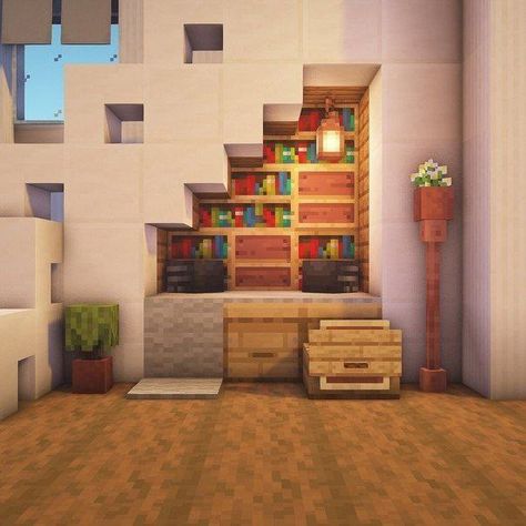 Minecraft Bookcase, Living Room Minecraft, Minecraft Fountain, Minecraft Building Blueprints, New Modern House, Minecraft Images, Minecraft Interior, Minecraft Structures, Minecraft Interior Design