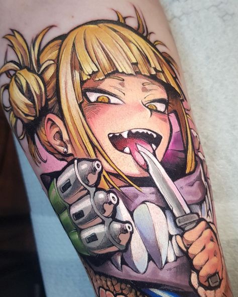 O T A K U T A T T O O on Instagram: “🔪 Himiko Toga for Alex! • Simonkbell.com for art shop • #myheroacademia #bokunoheroacademia #himikotoga #allmight #dbz #onepunchman #deku…” Anime Thigh Tattoo, Overwatch Tattoo, Thigh Tattoo Ideas, Pastel Gore, Japanese Masks, Slayer Tattoo, Vegeta Goku, Gasai Yuno, Anime Painting