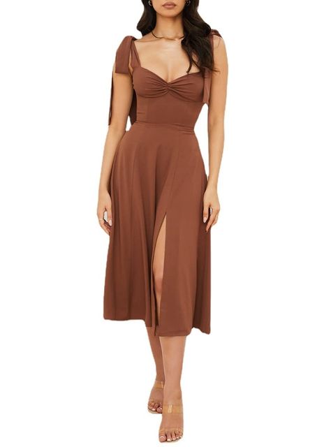 Socialite Style, Backless Midi Dress, Office Dresses For Women, Midi Sundress, High Waist Dress, Bodycon Maxi Dresses, Midi Dress Summer, Brown Dress, Types Of Skirts