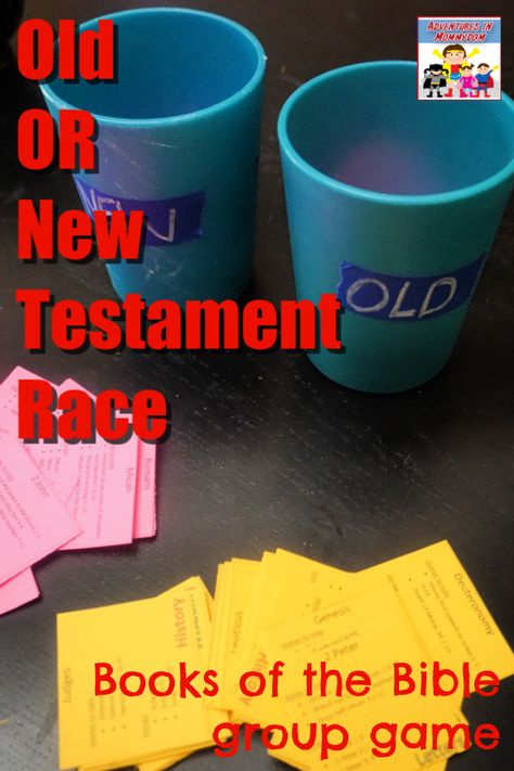 Old or New Testament race books of the Bible group game #kidmin #SundaySchool #Biblelesson New Testament Books Of The Bible Games, Teaching Books Of The Bible For Kids, Bible Who Am I Game, Bible Minute To Win It Games, Books Of The Bible For Kids, Books Of The Bible Crafts For Kids, Books Of The Bible Games For Kids, Bible Pictionary Game, Bible Basics For Kids