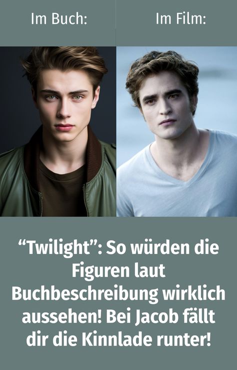 Wer die „Twilight“-Bücher kennt, der hat sich manche Figuren im Film sicherlich ein wenig anders vorgestellt. Wie würden sie nach Buchbeschreibung aussehen? Mittels einer KI konnte man ermitteln, wie die Charaktere der Reihe aussehen könnten, wenn man sich komplett auf die Beschreibung von Autorin Stephanie Meyer beziehen würde. Der Unterschied zu manchen Figuren ist wirklich groß! Twilight Book Fan Art, Twilight Art, Stephanie Meyers, Captain Morgan, Twilight Book, Twilight Film, Twilight Saga, Film, Books