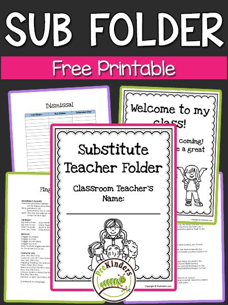 Sub Folder Printable for Your Classroom - PreKinders Pre K Classroom Hacks, Sub Folders For Teachers, File Folder Template Free Printable, Classroom Management Printables, Substitute Folder, Absent From School, Classroom Management Preschool, Printable Folder, Classroom Management Ideas