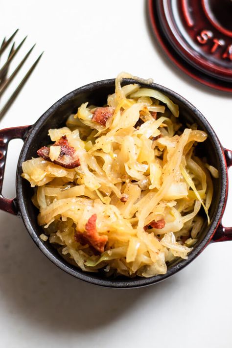 Cabbage Sauerkraut Recipes, Sauerkraut And Cabbage Recipes, Sauerkraut And Bacon Recipes, Cabbage And Sauerkraut Recipes, Sauteed Sauerkraut Recipes, Hot Coleslaw Recipe, Side Dishes Cabbage, Cabbage Sauteed, Kapusta Recipe