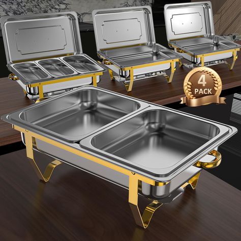 PRICES MAY VARY. HIGH QUALITY STAINLESS STEEL: Our chafing dish is made of durable stainless steel, so it can maintain temperature better. Compared with other competing products, it has more stable legs and is not easy to deform. And this chafing dish buffet set has a longer service life. DAZZLING COLOR DESIGN: The chafing dishes for buffet are meticulously designed with a striking blend of gold and silver colors that adds a touch of elegance and delicacy to your parties, leaving a deep impressi Chaffing Dishes Buffet Food Stations, Rustic Chafing Dishes, Party Buffet Table, Buffet Set Up, Buffet Stand, Dish Display, Catering Buffet, Food Buffet, Party Food Buffet