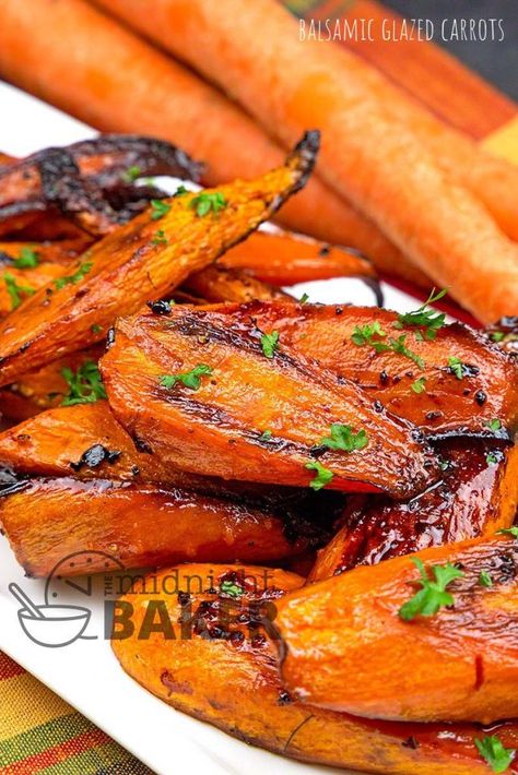 Carrots roasted with a balsamic glaze are a tasty holiday side dish. Carrot And Raisin Salad, Balsamic Glazed Carrots, Salad Carrot, Balsamic Carrots, Balsamic Carrots Roasted, Carrot Recipes Side Dishes, Raisin Salad, Balsamic Glaze Recipes, Carrots Side Dish