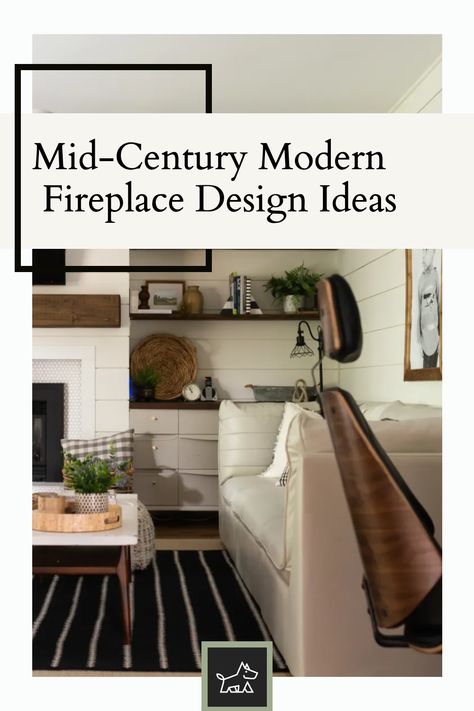 "Ignite Style with Mid-Century Modern Fireplaces": Discover how to incorporate the sleek, clean lines of Mid-Century Modern design into your fireplace. This pin explores ideas like floating hearths, floor-to-ceiling brickwork, and minimalist mantels. Learn how to use materials like concrete and stone to create a fireplace that’s both a cozy focal point and a statement piece. Mid Century Modern Fireplace Ideas, Mid Century Modern Fireplace Makeover, Floating Hearth, Mcm Fireplace, Create A Fireplace, Midcentury Modern Fireplace, Mid Century Fireplace Makeover, Modern Fireplace Design, Mid Century Transitional