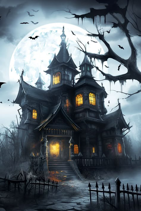 Haunted House Pictures, Gothic Setting, Indoor Halloween Decor, Halloween Live Wallpaper, Halloween Haunted House Decorations, House Mansion, House Canvas, House Silhouette, Creepy Houses