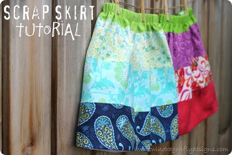 Scrap Skirt Tutorial » Dragonfly Designs Scrap Fabric Skirt, Scrap Skirt, Girls Skirt Tutorial, Girl Skirts, Pillowcase Dresses, Girls Clothes Patterns, Beginner Sewing Patterns, Grandparenting, Fabric Skirt