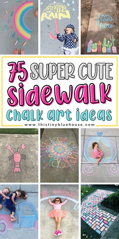 Do the kids love to create gorgeous chalk art? Here are 75 creative and super cute sidewalk chalk art ideas for kids to find inspiration for their next unique creation. Cute Sidewalk Chalk Art, Chalk Art Ideas For Kids, Sidewalk Chalk Art Ideas, Chalk Art Ideas, Art Ideas For Kids, Fun Chalk Art, Summer Diy Projects, Chalk Design, Sidewalk Chalk Art