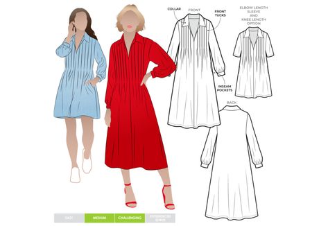 Sewing Projects Patterns, Style Arc, Sewing Challenge, Drawing Patterns, Women Crafts, Calf Length Dress, House And Garden, Linnet, Clothes Sewing