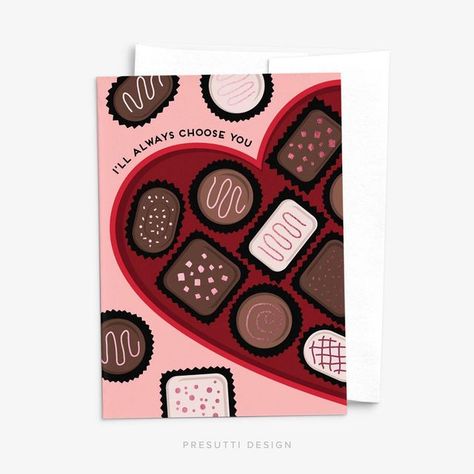 Box Of Chocolates Illustration, Chocolate Box Illustration, Valentine Illustration, Valentines Illustration, Chocolate Card, Inspiration Pics, Holiday Aesthetic, Greeting Card Art, Graduation Thank You Cards