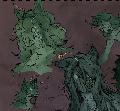 been drawing this character for a while, thought i should post her! ✨🐺🌿 (its green bc it can photosynthesize) ~ ~ ~ #art #drawing #illustration #sketch #sketching #digitalart #traditionalart #mixedmedia #oc #originalcharacter #anthro #monster #monstergirl #cryptid #arte #dibujo #pintura #artedigital #artetradicional Cryptid Creatures Art, Flower Dryad Art, Wendigo Oc Art, Nature Monster Art, Cryptid Character Design, Monster Reference Drawing, Skinwalker Drawing, Fae Monster, Swamp Monster Art