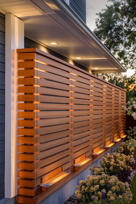 Follow the link for more wood slat wall ideas with accent lighting. Wood slat walls add a rustic yet modern touch to any outdoor space. Pair them with accent lighting to create a cozy, inviting ambiance. 🌙🌿 This stylish design provides privacy and warmth while enhancing your home's exterior. Perfect for creating a serene retreat. ��🪵 Slat Wall Ideas, Slat Walls, Wall Design Ideas, Wood Slat Wall, Exterior Wall Design, Slat Wall, Accent Lighting, Wood Slats, Wall Ideas