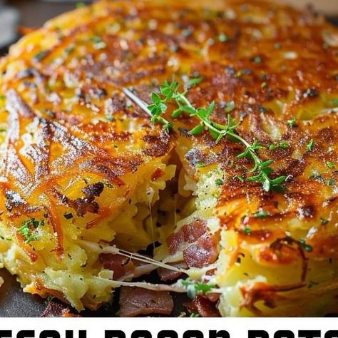 Marcelo Mintz on Instagram: "Craving something crispy and cheesy? 🧀🥓 Dive into these Cheesy Bacon Potato Rostis - your new breakfast favorite! Perfectly golden and irresistibly tasty. 🍳✨

Ingredients:
4 large potatoes
4 slices of bacon, chopped
1 cup cheddar cheese, grated
1 small onion, finely chopped
2 tablespoons all-purpose flour
Salt and pepper to taste
Oil for frying
Directions:
Peel and grate the potatoes. Squeeze out as much liquid as possible using a clean kitchen towel.
In a mixing bowl, combine the grated potatoes, chopped bacon, grated cheese, chopped onion, and flour. Season with salt and pepper and mix well.
Heat oil in a large skillet over medium-high heat. Once hot, form the potato mixture into patties and place them in the skillet. Flatten them with a spatula to form ro Cheesy Bacon Potatoes, Bacon Potato, Grated Potato, Crustless Quiche, Cheesy Bacon, Potato Side Dishes, Grated Cheese, Breakfast Foods, Breakfast Dishes