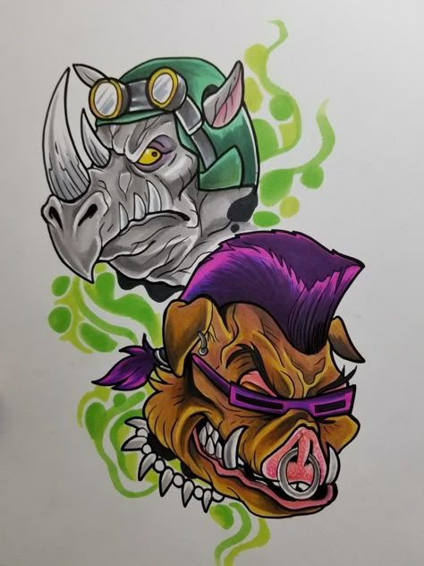 Rocksteady & Bebop by Robby Galvan Bebop And Rocksteady Tattoo, Rocksteady And Bebop, Bebop And Rocksteady Art, Ninja Turtles Art Draw, Cute Tmnt, Ninja Turtle Tattoos, Bebop And Rocksteady, Teenage Mutant Ninja Turtles Artwork, Teenage Mutant Ninja Turtles Art