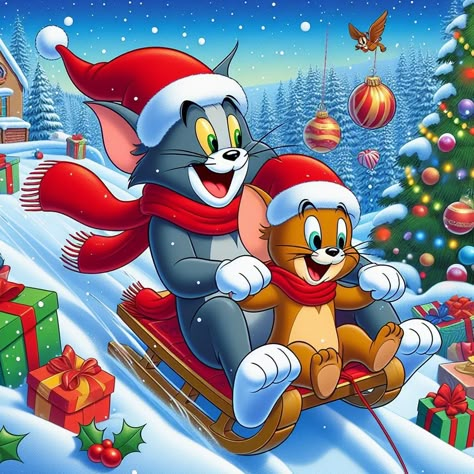 Tom And Jerry Christmas Wallpaper, Jerry And Tom, Tom And Jerry Photos, Disney Characters Christmas, Disney Merry Christmas, Tom And Jerry Pictures, Tom And Jerry Wallpapers, Tom Et Jerry, Mosaic Home