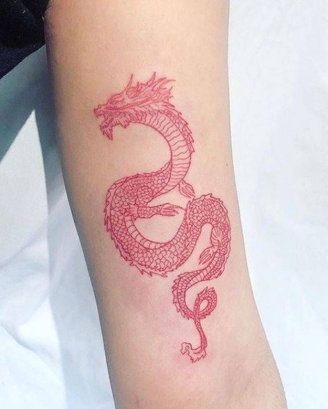 Homemade Tattoos, Red Dragon Tattoo, Dragons Tattoo, Bookish Tattoos, Dragon Tattoo For Women, Best Tattoos For Women, Red Ink Tattoos, Red Tattoos, Dragon Tattoo Designs