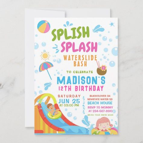 Splish Splash Waterslide Party Editable Invite
by Goldensoemaparty Waterslide Party, Splash Party, Splish Splash, 12th Birthday, Editable Invitations, Zazzle Invitations, Invitation Template, Created By, Stars