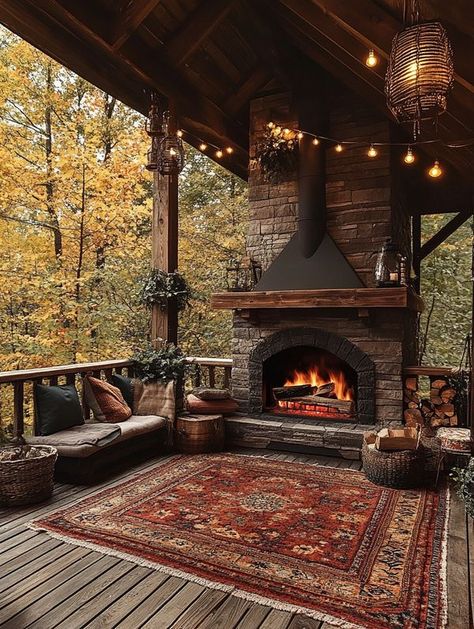 Cabin Patio Ideas, Cabin Porch Ideas, Cabin Patio, Garden Ideas Budget Backyard, Country Cottage Farmhouse, Outside Fireplace, Cabin Porch, Western Bedroom Decor, Dream Life House