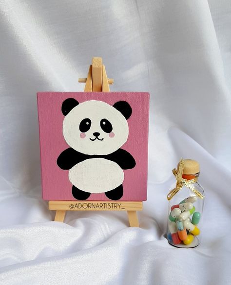 Panda Canvas Art, Panda Mini Canvas Painting, Cute Panda Canvas Painting, Panda Painting Easy Canvas, Panda Painting Easy, Panda Painting Acrylic, Fairwell Gifts, Panda Canvas Painting, Cute Panda Painting