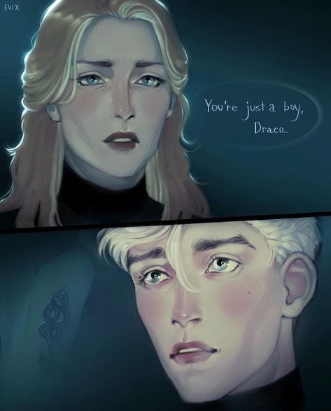 Draco And Luna Fanart, The Malfoys Family Fanart, Malfoy Family Fanart, Narcissa And Draco, Slytherin Harry Potter Fanart, Black Family Harry Potter, Malfoy Fanart, Fic Ideas, Books Characters