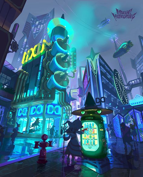 ArtStation - Magic Metropolis 07, X Yang Magic Punk City, Stonepunk Aesthetic, Magic Metropolis, 동화 삽화, Sci Fi City, Modern Magic, New Retro Wave, Cyberpunk Aesthetic, Cyberpunk City