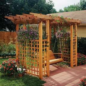 Garden Arbor Getaway Downloadable Plan Thumbnail Backyard Structures, Jardim Diy, Cheap Pergola, Garden Arbor, Garden Swing, Pergola Kits, Pergola Plans, Diy Pergola, Design Exterior