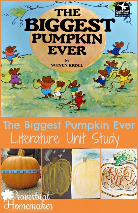 Enjoy fall learning with this fun unit study on the book The Biggest Pumpkin Ever! The Biggest Pumpkin Ever Activities, Biggest Pumpkin Ever Activities, Pumpkin Reading Activities, Pumpkin Activities Kindergarten, Halloween Learning Activities, Fall Homeschool, Literature Unit Studies, Pumpkin Science, Prek Activities