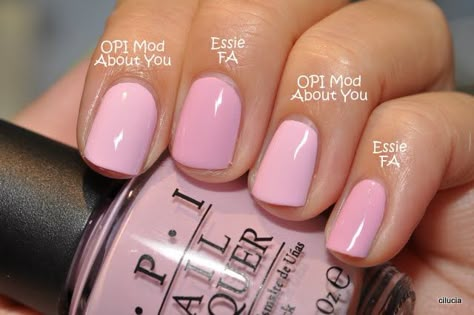 Spaz & Squee: Essie French Affair and Coat Azure Opi Mod About You, Pink French Manicure, Soft Pink Nails, Opi Gel Nails, Pink Nail Colors, Pink French, Pink Nail Polish, Nail Colours, Essie Nail