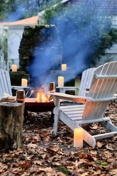 Romantic Winter Fire Pit | French Country Cottage #firepit #outdoorliving Winter Fire Pit, French Inspired Decor, French Style Decor, Spring Decorating Ideas, Winter Entertaining, Winter Fire, French Vintage Decor, Hebrews 13, Spring Outdoor