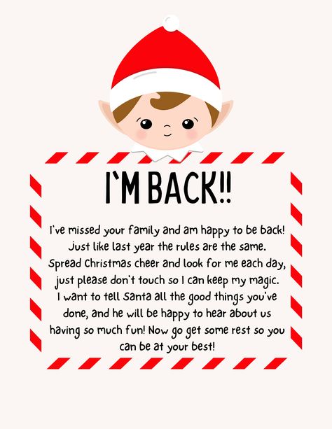 Im Back Ideas Elf On The Shelf, Elf Ideas Welcome Back, Elf On The Shelf Early Arrival Letter, Elf On The Shelf Starter Letter, Elf On The Shelf Sayings And Quotes, Elf On The Shelf Ideas First Day Back Letter, Would You Rather Elf On The Shelf, Elf On The Shelf Coming Back Letter, Elf On The Shelf Ideas Welcome Back Easy