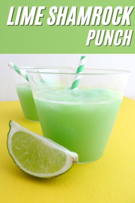 Lime Shamrock Punch Green Punch Recipe, Shamrock Punch, St Patricks Desserts, Green Punch Recipes, Fun Kids Drinks, Drinks For Party, Lime Sherbert, Easy Drinks To Make, Caffeine Free Drinks