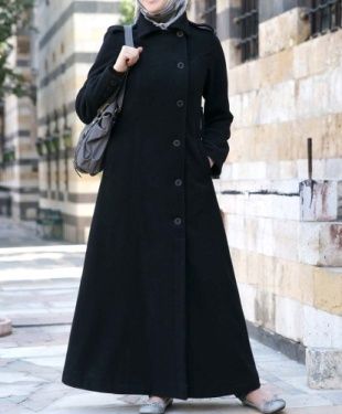 ankle length winter coat | not muslim but I like the ankle length coat for winter | My Style Burqa Designs, Muslim Long Dress, Jacket Coat Fashion, Abaya Design, Dress Neck, Islamic Dress, Muslim Fashion Hijab, Fashion Muslim, Coat Style