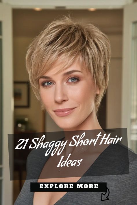 Discover the trendy world of shaggy short hair with these chic short shag hairstyles! Embrace the effortless and stylish vibe of short shaggy haircuts that are perfect for any season. Whether you prefer a messy or textured look, these shaggy haircuts are versatile and easy to style. Add volume and dimension to your locks with a short shag haircut that exudes cool-girl vibes. Short Pixie Shag Haircut, Razor Cut Hairstyles Short, Short Shag Straight Hair, Short Wispy Haircuts, Pixie Shag Haircut, Short Shag Haircut, Short Shaggy Hair, Pixie Shag, Shag Haircuts For Women