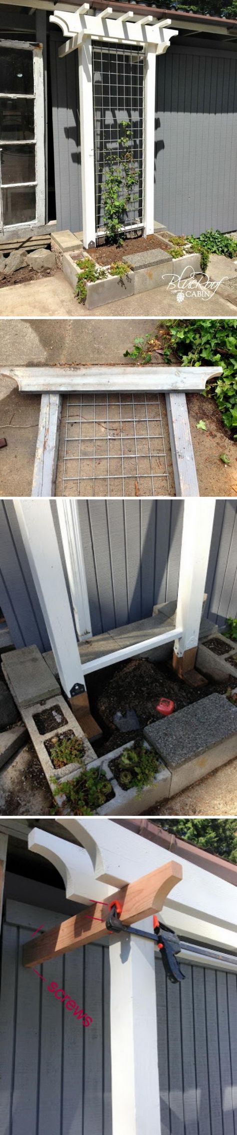 Attaching Trellis To House, Concrete Mesh Trellis, Diy Garden Trellis Ideas, Diy Small Trellis For Flower Pot, Ladder Mesh Trellis, Shade Trellis, Cedar Trellis, Wire Trellis Target, Rustic Trellis