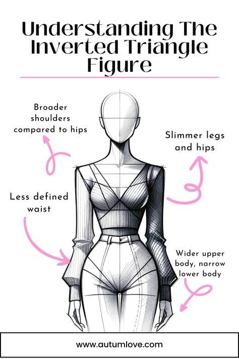 Mastering the Inverted Triangle Body Shape: Tips & Style Strategies — Autum Love Formal Dresses For Inverted Triangle Shape, Interverted Triangle Body Shape, Short Body Outfits, Inverted Triangle Models, Upside Down Triangle Body Shape, Inverted Triangle Workout, Pear Body Shape Drawing, Dress For Inverted Triangle Body Shape, Triangle Shape Body Outfits