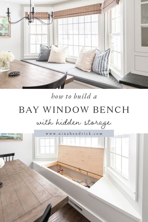 Dining With Bay Window, Bay Window Bench Seat Dining Room, Storage Around Window Kitchen, Front Room Bay Window, Add Bay Window, Breakfast Bay Window, Built In Around Bay Window, Updating Bay Window, Diy Bay Window Bench With Storage